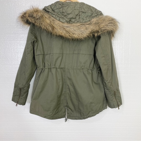 American Rag Utility Jacket Coat Green Zip Up Hooded Insulated Faux Fur Hood XL - Picture 4 of 11